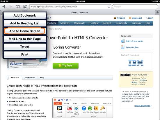 iPad Full Screen Web App: Add to Home Screen