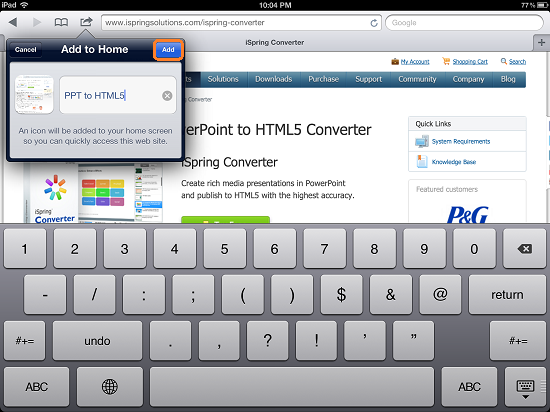 iPad Full Screen Web App: Add webpage to Home screen 